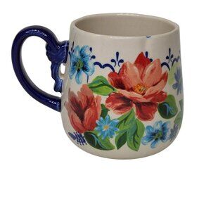 Pioneer Woman Spring Bouquet  Floral Stoneware  Mug Cup Cobalt Blue Handle 19oz